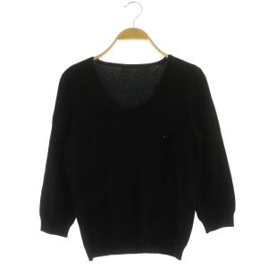 Uネックニット カットソー 九分袖 長袖 38 黒 ブラック