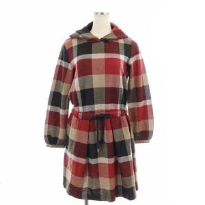 チェックパーカーワンピース ミニ 長袖 38 赤 黒 ベージュ