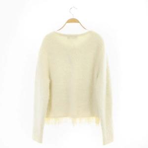 franche lippée ニットカーディガン 長袖 リボン レース パール ビジュー ウール混 M オフホワイト