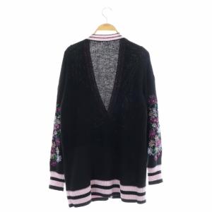 GRACE CONTINENTAL マルチフラワーニットカーディガン 長袖 36 黒  ブラック ラベンダーピンク