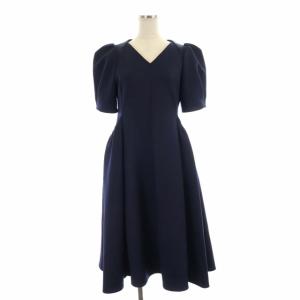 22SS ハーフスリーブポンチワンピース Vネック ロング 半袖 36 紺 ネイビー