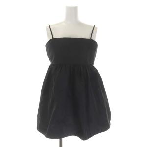 P タフタ キャミトップス ノースリーブカットソー ギャザー 黒 ブラック