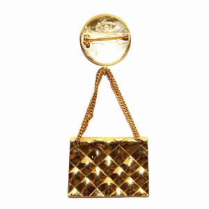CHANEL 1988年製 ブローチ マトラッセバッグモチーフ ココマーク チェーン ヴィンテージ ゴールド色