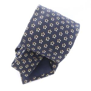 CHANEL ネクタイ レギュラータイ フラワー ココマーク 総柄 シルク 紺 ネイビー