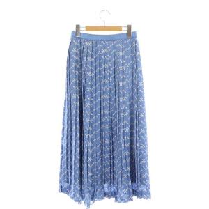 ANAYI 22AW キープリントプリーツ スカート ロング 38 青 白 ブルー ホワイト