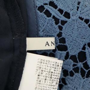 ANAYI 22AW フラワーメッシュフレア ワンピース レース ロング ノースリーブ 38 ネイビー