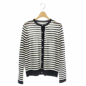 22AW メリノウールクルーネックカーディガン ボーダー ニット 長袖 38 黒 白 ブラック ホワイト