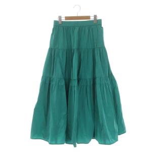 23SS シャンブレータフタティアードスカート フレア ロング 38 ターコイズグリーン