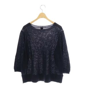 MARGARET HOWELL リネンクルーネックニット カットソー リネン 七分袖 F 紺 ネイビー