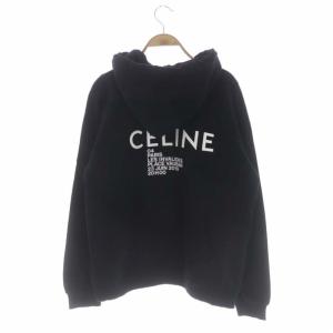 CELINE プルオーバーパーカー バックロゴ ラグランスリーブ 裏パイル M ブラック