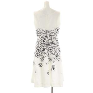 M'S GRACY フラワーモチーフ 刺繍 ワンピース ミモレ丈 ロング ノースリーブ 38 白 黒 ホワイト ブラック