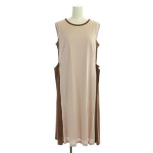 サイドリボン ワンピース ロング ノースリーブ フレア ツートンカラー 切替 38 ピンク 茶 ブラウン