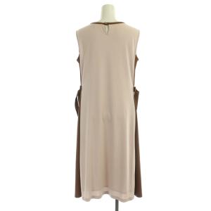 M'S GRACY サイドリボン ワンピース ロング ノースリーブ フレア ツートンカラー 切替 38 ピンク 茶 ブラウン