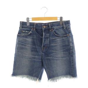 デニムショーツパンツ カットオフ ボタンフライ 28 インディゴブルー
