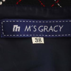M'S GRACY ステッチチェックワンピース ミモレ丈 ロング ノースリーブ 38 黒 白 赤
