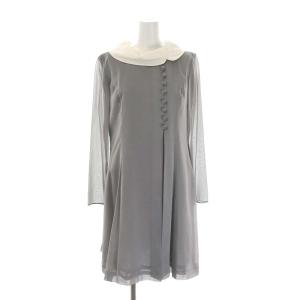 ワンピース 膝丈 長袖 シアースリーブ 9号 グレー オフホワイト