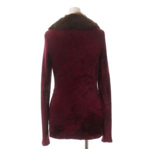 VALENTINO ファー付きカーディガン 長袖 ミドル丈 スリム 9 ボルドー 茶色 ブラウン