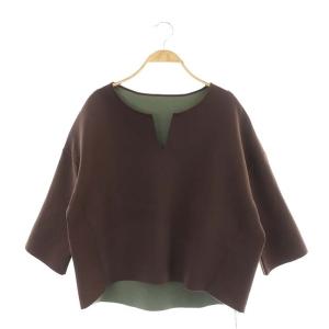 ダブルフェイスキーネックプルオーバー カットソー 長袖 F 茶 ブラウン