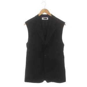 エイチ H ベスト ジレ 前開き ミドル丈 リネン混 EU36 黒 ブラック