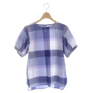 23SS クレストブリッジチェック ソフティーボイルブラウス プルオーバー 半袖 36 青 ブルー マルチカラー