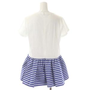 BORDERS at BALCONY ボーダーペプラムTシャツ カットソー チュニック 半袖 36 白 ホワイト 青 ブルー