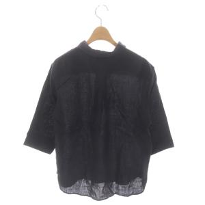 MARGARET HOWELL リネン 丸襟シャツ プルオーバー 七分袖 2 紺 ネイビー