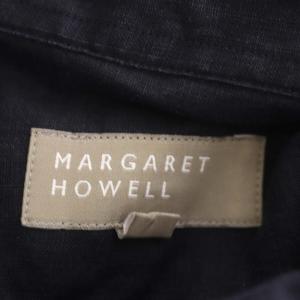 MARGARET HOWELL リネン 丸襟シャツ プルオーバー 七分袖 2 紺 ネイビー