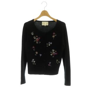 ビジュー付きニットカーディガン 長袖 F 黒 ブラック マルチカラー