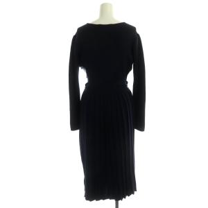 Chesty フラワーレース切り替え カシュクールワンピース ロング ミモレ丈 長袖 リボンベルト付き 1 紺 ネイビー マルチカラー