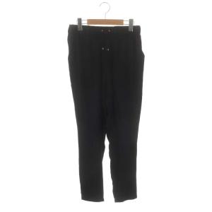 シルク サテン ドロスト パンツ スラックス イージー テーパード 36 黒 ブラック