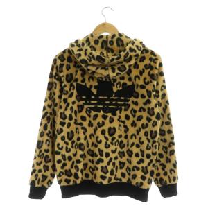 adidas Originals レオパード柄ジップアップパーカー 長袖 フード ファー M イエローベージュ 黒 茶色 M33838