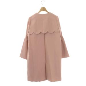 Chesty スカラップ ビジュー付き ノーカラーコート スプリングコート ロング ベルスリーブ スナップボタン 0 スモーキーピンク