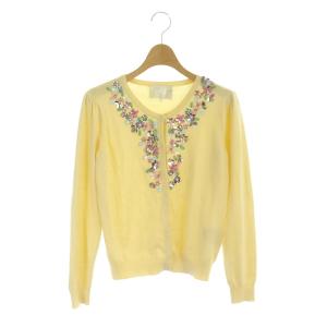 フラワーカーディガン ニット 長袖 F クリームイエロー