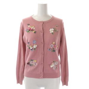 ビジュー フラワー刺繍 ニット カーディガン 長袖 Ｆ ピンク マルチカラー