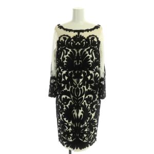 ワンピース コード刺繍 七分袖 ひざ丈 スリム シアー 総柄 チュール 36 黒 ブラック アイボリー