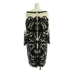 GRACE CONTINENTAL ワンピース コード刺繍 七分袖 ひざ丈 スリム シアー 総柄 チュール 36 黒 ブラック アイボリー