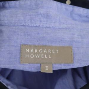 MARGARET HOWELL 襟ドット リネン ショートスリーブ シャツ 五分袖 2 青 黒 ベージュ