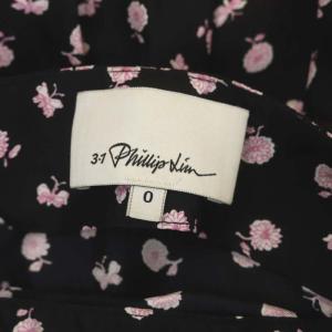 3.1 phillip lim 花柄 ブラウス 長袖 ボートネック アシメ ギャザー 総柄 0 黒 白 ピンク