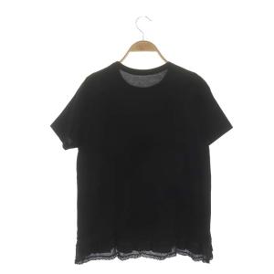 sacai 裾プリーツ カットソー Tシャツ 半袖 レース フリル 2 黒 ブラック 18-03703