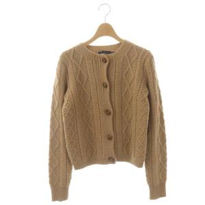ウールカシミヤ カーディガン ケーブルニット 長袖 厚手 S キャメル