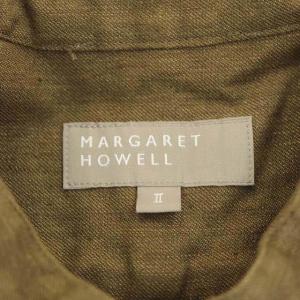 MARGARET HOWELL 長袖ワンピース ロング バンドカラー リネン 2 カーキブラウン