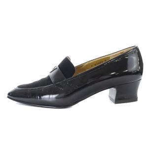 VALENTINO GARAVANI パンプス スクエアトゥ 切替 エナメル スエード 6 23.0cm 黒 ブラック