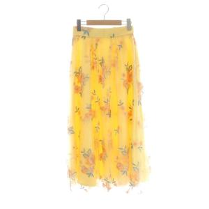 フラワーチュール刺繍スカート フレア ロング 36 黄 オレンジ 緑