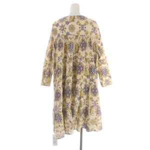 GRACE CONTINENTAL ティアードプリントワンピース 膝丈 長袖 スキッパー 総柄 36 ライトベージュ マルチカラー