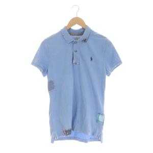パッチワークポロラルフポロシャツ 半袖 ロゴ刺繍 ダメージ加工 M ライトブルー マルチカラー