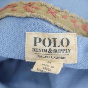POLO RALPH LAUREN パッチワークポロラルフポロシャツ 半袖 ロゴ刺繍 ダメージ加工 M ライトブルー マルチカラー