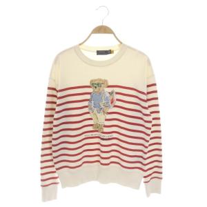 22SS ポロベア 裏起毛スウェット トレーナー 長袖 ボーダー SP 白 赤 ホワイト レッド