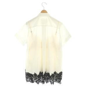 sacai 21年製 Cotton Poplin x Lace Shirt 半袖 レース切替 2 アイボリー