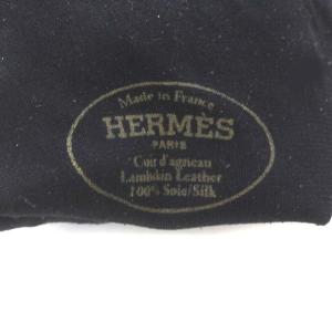 HERMES 手袋 グローブ Hロゴ ラムスキン ゴールド金具 6.5 ダークブラウン