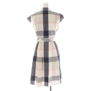 BLUE LABEL CRESTBRIDGE チェック シャツワンピース フレンチスリーブ ひざ丈 34 濃紺 ピンク アイボリー